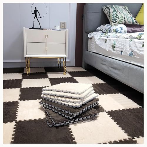 50 Stück – 12 X 12 Zoll Weiche Bodenmatte Aus Plüsch-Puzzleschaum, rutschfeste Ineinander Greifende Teppichfliesen, Spielmatte for Flächenteppiche(Dark Brown+Light Brown) von NMVAWIPT
