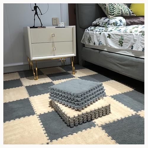50 Stück – 12 X 12 Zoll Weiche Bodenmatte Aus Plüsch-Puzzleschaum, rutschfeste Ineinander Greifende Teppichfliesen, Spielmatte for Flächenteppiche(Gray+Light Brown) von NMVAWIPT