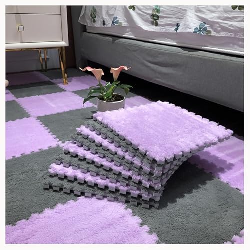 50 Stück – 12 X 12 Zoll Weiche Bodenmatte Aus Plüsch-Puzzleschaum, rutschfeste Ineinander Greifende Teppichfliesen, Spielmatte for Flächenteppiche(Gray+Purple) von NMVAWIPT