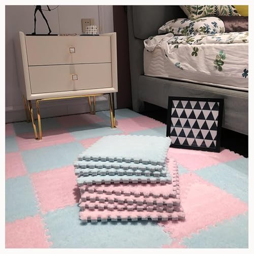 50 Stück – 12 X 12 Zoll Weiche Bodenmatte Aus Plüsch-Puzzleschaum, rutschfeste Ineinander Greifende Teppichfliesen, Spielmatte for Flächenteppiche(Pink+Sky Blue) von NMVAWIPT
