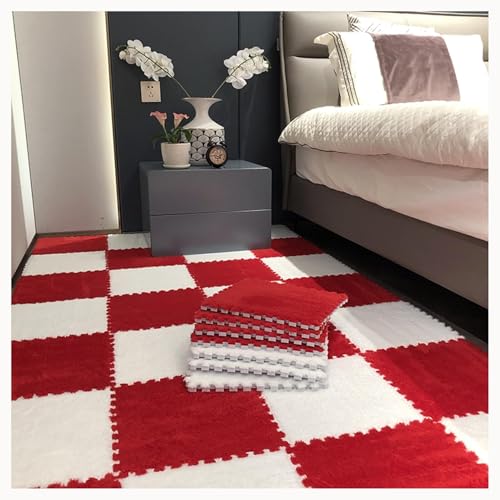 50 Stück – 12 X 12 Zoll Weiche Bodenmatte Aus Plüsch-Puzzleschaum, rutschfeste Ineinander Greifende Teppichfliesen, Spielmatte for Flächenteppiche(Red+White) von NMVAWIPT