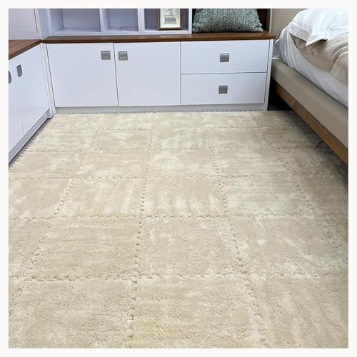 50 Stück Dicke, Ineinander Greifende Schaumstoff-Teppichfliesen for Spielzimmer Und Wohnzimmer, Zottelige Puzzlematten for Den Boden, Flauschige Quadratische Matte(Apricot) von NMVAWIPT