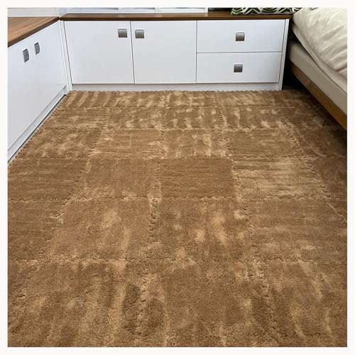 50 Stück Dicke, Ineinander Greifende Schaumstoff-Teppichfliesen for Spielzimmer Und Wohnzimmer, Zottelige Puzzlematten for Den Boden, Flauschige Quadratische Matte(Coffee) von NMVAWIPT