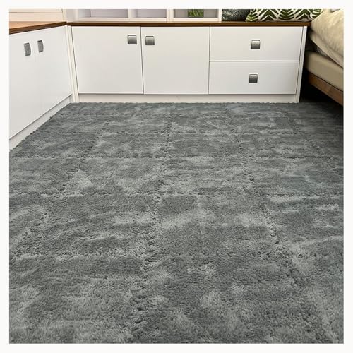50 Stück Dicke, Ineinander Greifende Schaumstoff-Teppichfliesen for Spielzimmer Und Wohnzimmer, Zottelige Puzzlematten for Den Boden, Flauschige Quadratische Matte(Gray) von NMVAWIPT