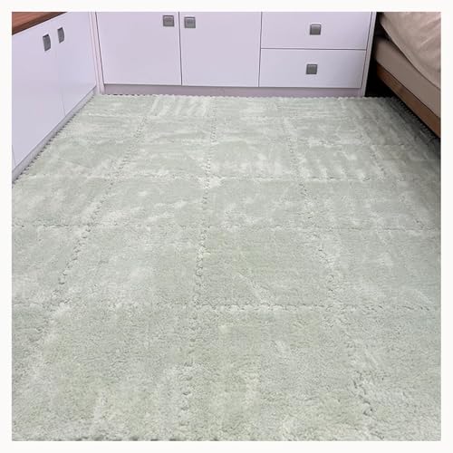 50 Stück Dicke, Ineinander Greifende Schaumstoff-Teppichfliesen for Spielzimmer Und Wohnzimmer, Zottelige Puzzlematten for Den Boden, Flauschige Quadratische Matte(Green) von NMVAWIPT