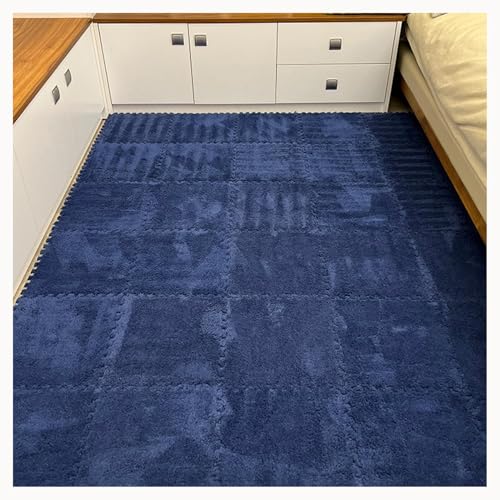 50 Stück Dicke, Ineinander Greifende Schaumstoff-Teppichfliesen for Spielzimmer Und Wohnzimmer, Zottelige Puzzlematten for Den Boden, Flauschige Quadratische Matte(Navy Blue) von NMVAWIPT
