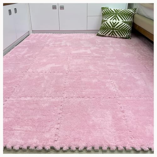 50 Stück Dicke, Ineinander Greifende Schaumstoff-Teppichfliesen for Spielzimmer Und Wohnzimmer, Zottelige Puzzlematten for Den Boden, Flauschige Quadratische Matte(Pink) von NMVAWIPT