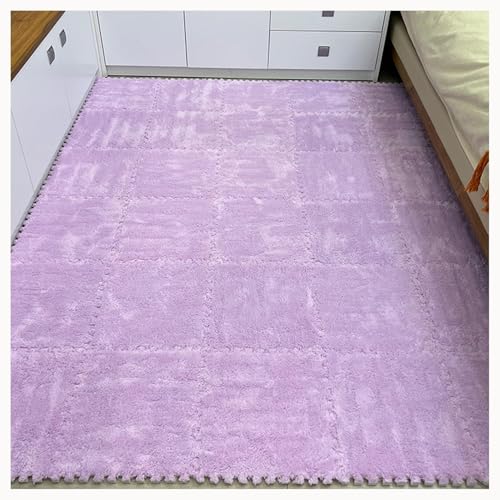 50 Stück Dicke, Ineinander Greifende Schaumstoff-Teppichfliesen for Spielzimmer Und Wohnzimmer, Zottelige Puzzlematten for Den Boden, Flauschige Quadratische Matte(Purple) von NMVAWIPT