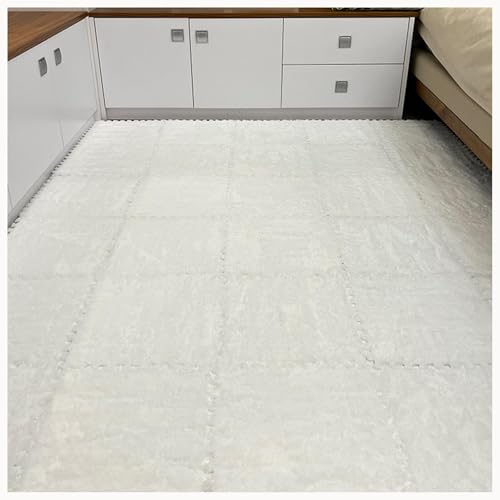 50 Stück Dicke, Ineinander Greifende Schaumstoff-Teppichfliesen for Spielzimmer Und Wohnzimmer, Zottelige Puzzlematten for Den Boden, Flauschige Quadratische Matte(White) von NMVAWIPT