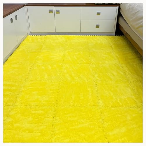 50 Stück Dicke, Ineinander Greifende Schaumstoff-Teppichfliesen for Spielzimmer Und Wohnzimmer, Zottelige Puzzlematten for Den Boden, Flauschige Quadratische Matte(Yellow) von NMVAWIPT