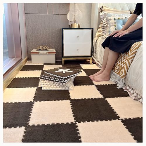 50 Stück Flauschige Eva-Spielmatte, rutschfest, Waschbar for Schutz des Bodens, Ineinander Greifende Teppichfliesen Mit Rand(Dark Brown+Light Brown) von NMVAWIPT