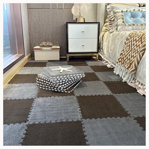 50 Stück Flauschige Eva-Spielmatte, rutschfest, Waschbar for Schutz des Bodens, Ineinander Greifende Teppichfliesen Mit Rand(Gray+Dark Brown) von NMVAWIPT