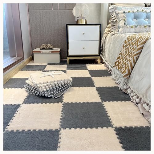 50 Stück Flauschige Eva-Spielmatte, rutschfest, Waschbar for Schutz des Bodens, Ineinander Greifende Teppichfliesen Mit Rand(Gray+Light Brown) von NMVAWIPT