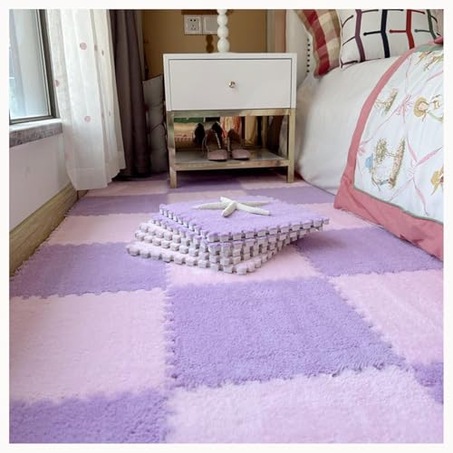 50 Stück Flauschige Eva-Spielmatte, rutschfest, Waschbar for Schutz des Bodens, Ineinander Greifende Teppichfliesen Mit Rand(Light Purple+Pink) von NMVAWIPT