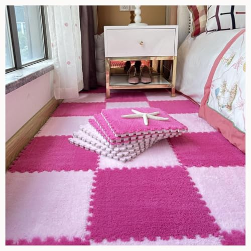 50 Stück Flauschige Eva-Spielmatte, rutschfest, Waschbar for Schutz des Bodens, Ineinander Greifende Teppichfliesen Mit Rand(Pink+Rose Red) von NMVAWIPT