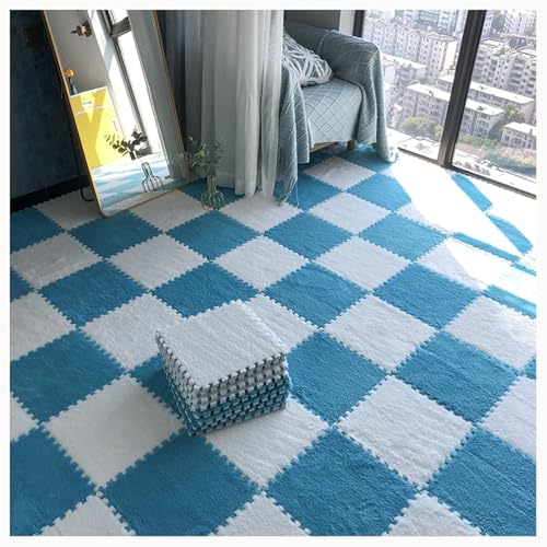 50 Stück Flauschige Puzzlematten for Den Boden, 0,4 Zoll Dicke, Weiche, Zottelige Ineinandergreifende Teppichfliesen, Leicht Zu Reinigen Und Aufzubewahren.(Dark Blue+White) von NMVAWIPT