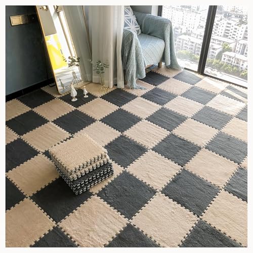 50 Stück Flauschige Puzzlematten for Den Boden, 0,4 Zoll Dicke, Weiche, Zottelige Ineinandergreifende Teppichfliesen, Leicht Zu Reinigen Und Aufzubewahren.(Gray+Light Brown) von NMVAWIPT