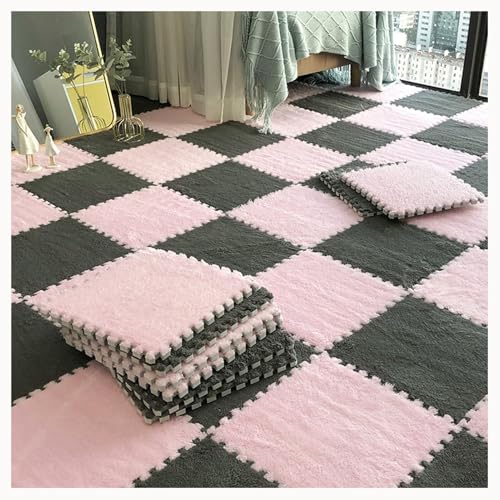 50 Stück Flauschige Puzzlematten for Den Boden, 0,4 Zoll Dicke, Weiche, Zottelige Ineinandergreifende Teppichfliesen, Leicht Zu Reinigen Und Aufzubewahren.(Gray+Pink) von NMVAWIPT
