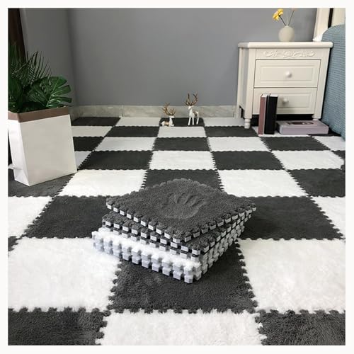 50 Stück Flauschige Puzzlematten for Den Boden, 0,4 Zoll Dicke, Weiche, Zottelige Ineinandergreifende Teppichfliesen, Leicht Zu Reinigen Und Aufzubewahren.(Gray+White) von NMVAWIPT