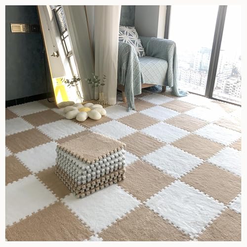 50 Stück Flauschige Puzzlematten for Den Boden, 0,4 Zoll Dicke, Weiche, Zottelige Ineinandergreifende Teppichfliesen, Leicht Zu Reinigen Und Aufzubewahren.(Light Brown+White) von NMVAWIPT