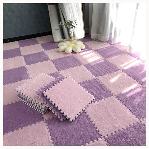 50 Stück Flauschige Puzzlematten for Den Boden, 0,4 Zoll Dicke, Weiche, Zottelige Ineinandergreifende Teppichfliesen, Leicht Zu Reinigen Und Aufzubewahren.(Light Purple+Pink) von NMVAWIPT