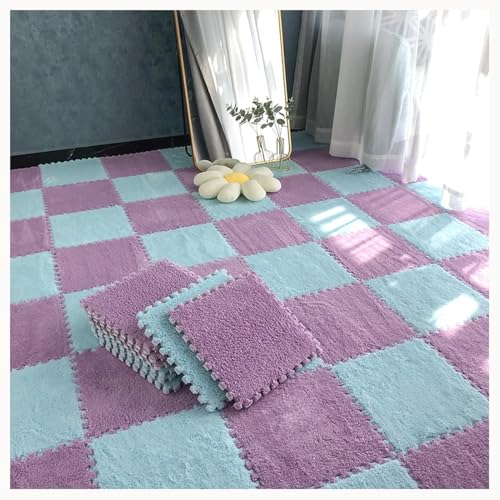 50 Stück Flauschige Puzzlematten for Den Boden, 0,4 Zoll Dicke, Weiche, Zottelige Ineinandergreifende Teppichfliesen, Leicht Zu Reinigen Und Aufzubewahren.(Sky Blue+Light Purple) von NMVAWIPT