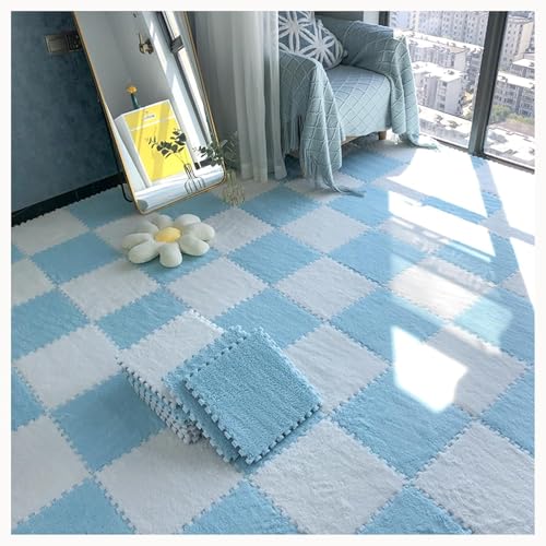 50 Stück Flauschige Puzzlematten for Den Boden, 0,4 Zoll Dicke, Weiche, Zottelige Ineinandergreifende Teppichfliesen, Leicht Zu Reinigen Und Aufzubewahren.(Sky Blue+White) von NMVAWIPT