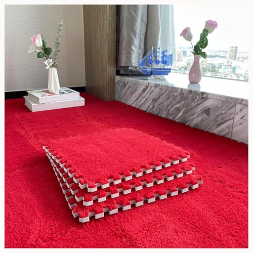 50 Stück Ineinander Greifende, rutschfeste Bodenmatten Aus Eva-Schaum, Puzzle-Teppich, 0,4 Zoll Dicke, Flauschige Floot-Fliesen for Wohnzimmer, Schlafzimmer(Red) von NMVAWIPT