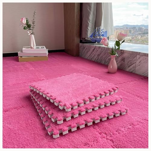 50 Stück Ineinander Greifende, rutschfeste Bodenmatten Aus Eva-Schaum, Puzzle-Teppich, 0,4 Zoll Dicke, Flauschige Floot-Fliesen for Wohnzimmer, Schlafzimmer(Rose Red) von NMVAWIPT