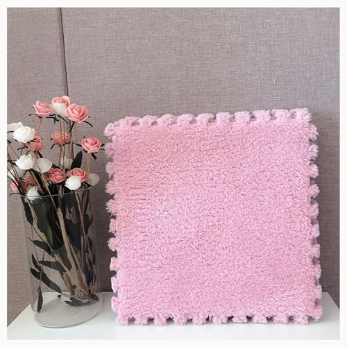 50 Stück Ineinandergreifender Plüschschaum-Rutschfester Fliesenteppich, Puzzlematten for Bodenteppiche, Dicke 0,4 Zoll Flauschige Eva-Bodenmatte(Pink) von NMVAWIPT
