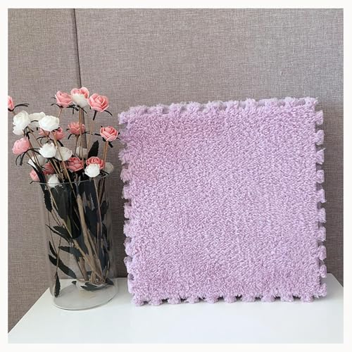 50 Stück Ineinandergreifender Plüschschaum-Rutschfester Fliesenteppich, Puzzlematten for Bodenteppiche, Dicke 0,4 Zoll Flauschige Eva-Bodenmatte(Purple) von NMVAWIPT
