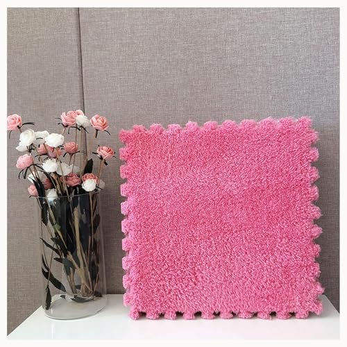 50 Stück Ineinandergreifender Plüschschaum-Rutschfester Fliesenteppich, Puzzlematten for Bodenteppiche, Dicke 0,4 Zoll Flauschige Eva-Bodenmatte(Rose Red) von NMVAWIPT