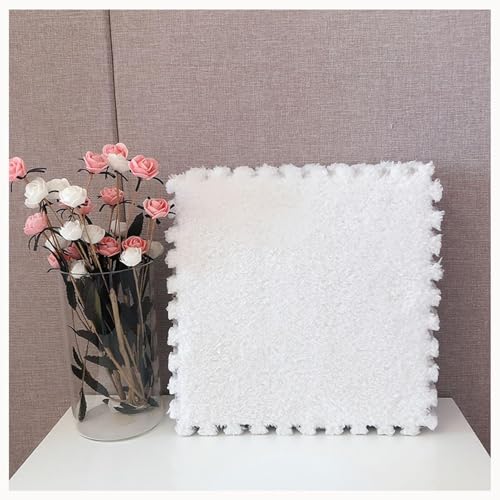 50 Stück Ineinandergreifender Plüschschaum-Rutschfester Fliesenteppich, Puzzlematten for Bodenteppiche, Dicke 0,4 Zoll Flauschige Eva-Bodenmatte(White) von NMVAWIPT