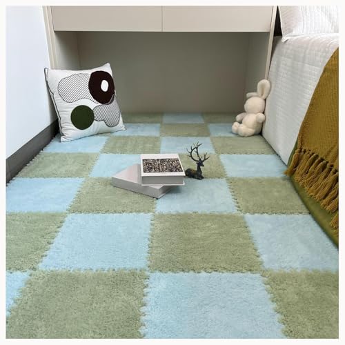 50 Stück Plüsch-Puzzle-Bodenmattenfliesen Aus Schaumstoff, 12 X 12 Zoll, Quadratisch, Zotteliger Ineinandergreifender Teppich, Flauschiges, Rutschfestes Puzzle(Light Blue+Green) von NMVAWIPT
