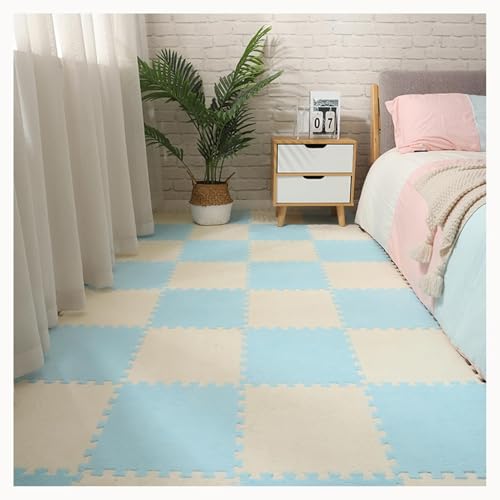50 Stück Plüschschaum-Teppich Mit Ineinandergreifenden Fliesen, 30 X 30 cm, Flauschige Puzzle-Bodenmatte, Dicke 0,4-Zoll-Matten for Spielzimmer, Wohnzimmer(Blue+White) von NMVAWIPT