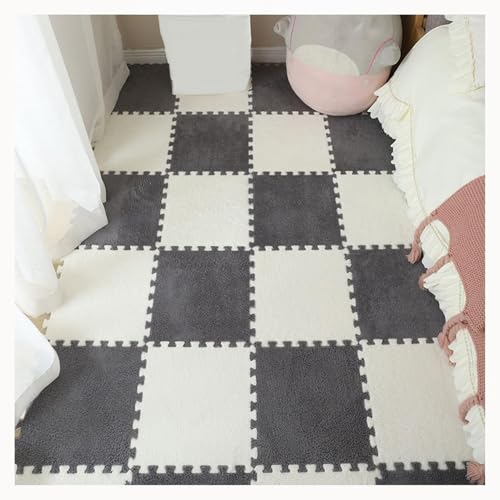 50 Stück Plüschschaum-Teppich Mit Ineinandergreifenden Fliesen, 30 X 30 cm, Flauschige Puzzle-Bodenmatte, Dicke 0,4-Zoll-Matten for Spielzimmer, Wohnzimmer(Gray+White) von NMVAWIPT