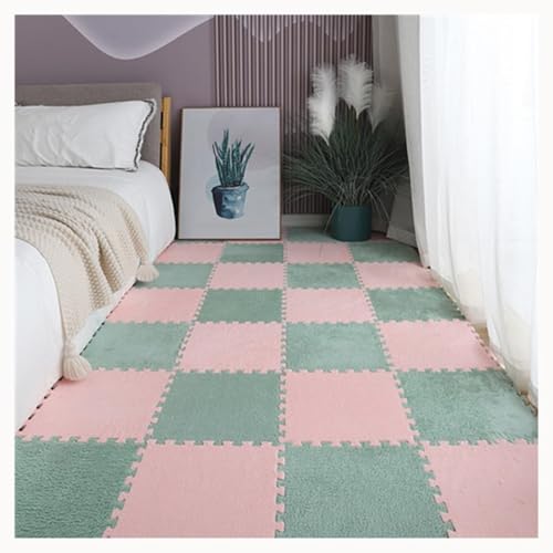 50 Stück Plüschschaum-Teppich Mit Ineinandergreifenden Fliesen, 30 X 30 cm, Flauschige Puzzle-Bodenmatte, Dicke 0,4-Zoll-Matten for Spielzimmer, Wohnzimmer(Green+Pink) von NMVAWIPT
