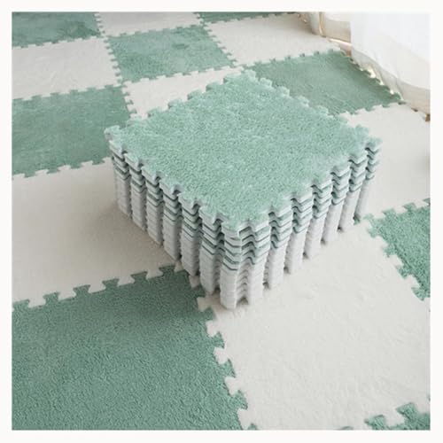 50 Stück Plüschschaum-Teppich Mit Ineinandergreifenden Fliesen, 30 X 30 cm, Flauschige Puzzle-Bodenmatte, Dicke 0,4-Zoll-Matten for Spielzimmer, Wohnzimmer(Green+White) von NMVAWIPT