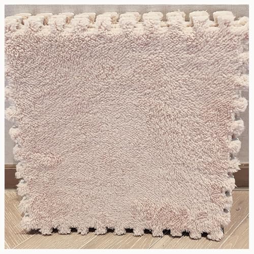 50 Stück Teppich-Puzzlematten for Den Boden, Flauschig, 30,5 X 30,5 cm, Ineinandergreifende Schaumstofffliesen Aus Plüsch, 1 cm Dick, Eva, rutschfest(Apricot) von NMVAWIPT