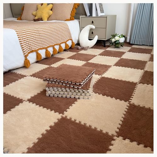 50 Stück Teppich-Puzzlematten for Den Boden, Ineinandergreifende Teppichfliesen Aus Plüschschaum Mit Rand, Flauschige Schaumstoff-Bodenmatte(Apricot+Dark Brown) von NMVAWIPT