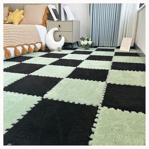 50 Stück Teppich-Puzzlematten for Den Boden, Ineinandergreifende Teppichfliesen Aus Plüschschaum Mit Rand, Flauschige Schaumstoff-Bodenmatte(Black+Green) von NMVAWIPT
