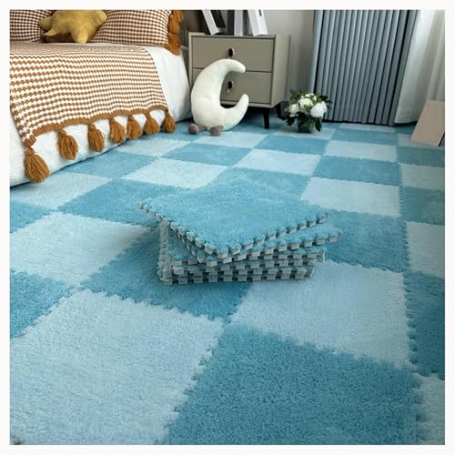 50 Stück Teppich-Puzzlematten for Den Boden, Ineinandergreifende Teppichfliesen Aus Plüschschaum Mit Rand, Flauschige Schaumstoff-Bodenmatte(Light Blue+Dark Blue) von NMVAWIPT