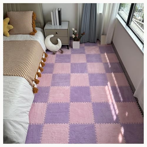 50 Stück Teppich-Puzzlematten for Den Boden, Ineinandergreifende Teppichfliesen Aus Plüschschaum Mit Rand, Flauschige Schaumstoff-Bodenmatte(Pink+Purple) von NMVAWIPT