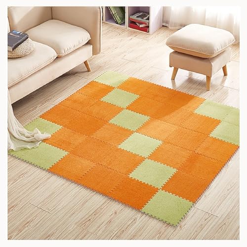 50 Stück Zottelige Eva-Bodenmattenfliesen, 12 X 12 Zoll Teppich-Puzzlematten for Den Boden, rutschfest, Waschbar, Ineinandergreifende Teppichfliesen Aus Plüschschaum(Green+Orange) von NMVAWIPT