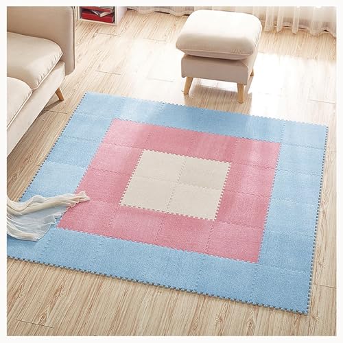 50 Stück Zottelige Eva-Bodenmattenfliesen, 12 X 12 Zoll Teppich-Puzzlematten for Den Boden, rutschfest, Waschbar, Ineinandergreifende Teppichfliesen Aus Plüschschaum(Sky Blue+Pink+White) von NMVAWIPT
