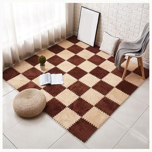 50 Stück Zottelige Ineinander Greifende Teppichfliesen, 12 X 12 Zoll Flauschiger Teppich, Plüschschaum-Bodenpuzzlematten for Den Boden, rutschfeste Unterseite(Dark Brown+Light Brown) von NMVAWIPT