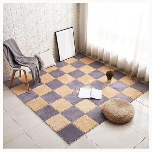 50 Stück Zottelige Ineinander Greifende Teppichfliesen, 12 X 12 Zoll Flauschiger Teppich, Plüschschaum-Bodenpuzzlematten for Den Boden, rutschfeste Unterseite(Gray+Light Brown) von NMVAWIPT