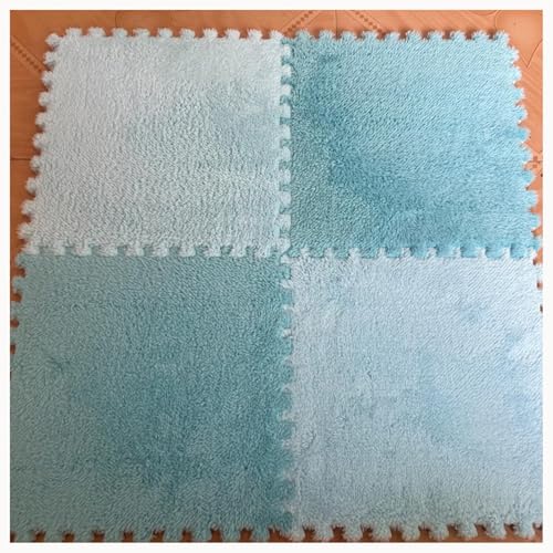 50 Stück rutschfeste, Waschbare, Zottelige, Ineinandergreifende Schaumstoff-Teppichfliesen, 12 X 12 Zoll Große Plüsch-Schaumstoff-Bodenmattenfliesen(Sky Blue+Dark Blue) von NMVAWIPT