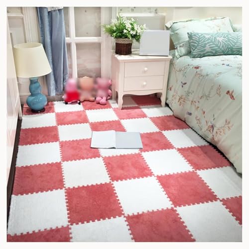 50 Stück rutschfeste, Waschbare, Zottelige, Ineinandergreifende Schaumstoff-Teppichfliesen, 12 X 12 Zoll Große Plüsch-Schaumstoff-Bodenmattenfliesen(White+Orange) von NMVAWIPT