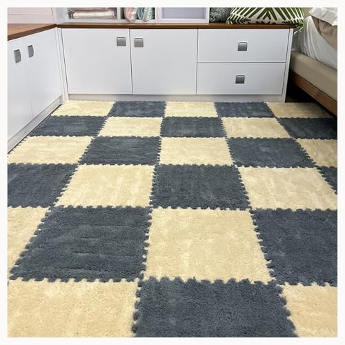 50-teiliger Plüschschaum-Bodenmatten-Puzzle-Teppich, 12x12 Zoll Dick, 0,4 Zoll Eva-Schaum-Puzzle-Bodenfliesen Mit Rand,(Apricot+Gray) von NMVAWIPT